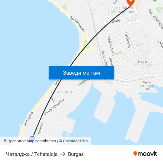 Чаталджа / Tchataldja to Burgas map