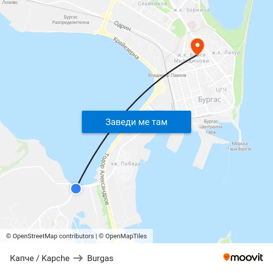 Капче / Kapche to Burgas map