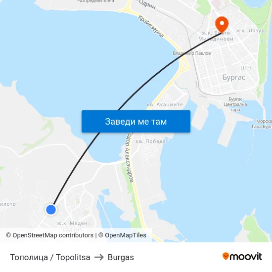 Тополица / Topolitsa to Burgas map