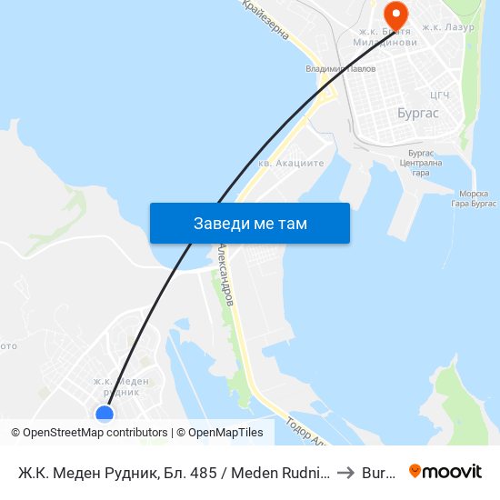 Ж.К. Меден Рудник, Бл. 485 / Meden Rudnik Qr, Bl. 485 to Burgas map