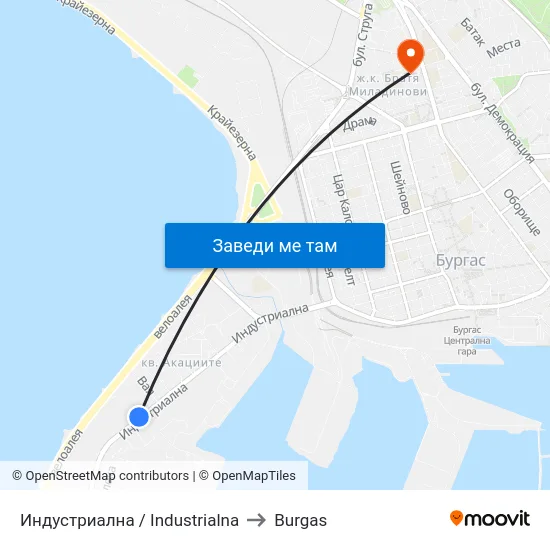 Индустриална / Industrialna to Burgas map