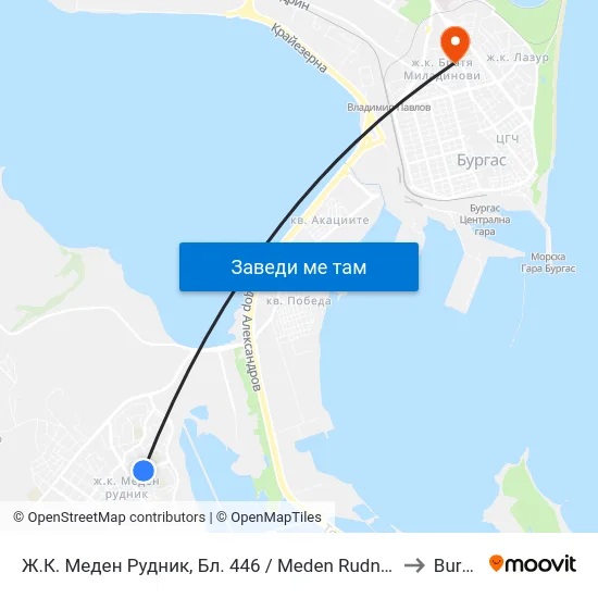 Ж.К. Меден Рудник, Бл. 446 / Meden Rudnik Qr, Bl. 446 to Burgas map