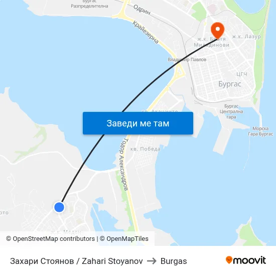 Захари Стоянов / Zahari Stoyanov to Burgas map