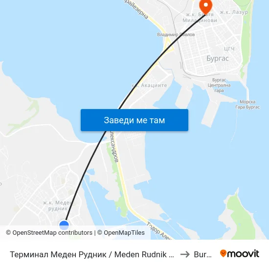 Терминал Меден Рудник / Meden Rudnik Terminus to Burgas map