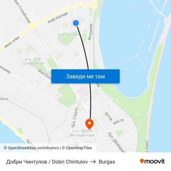 Добри Чинтулов / Dobri Chintulov to Burgas map