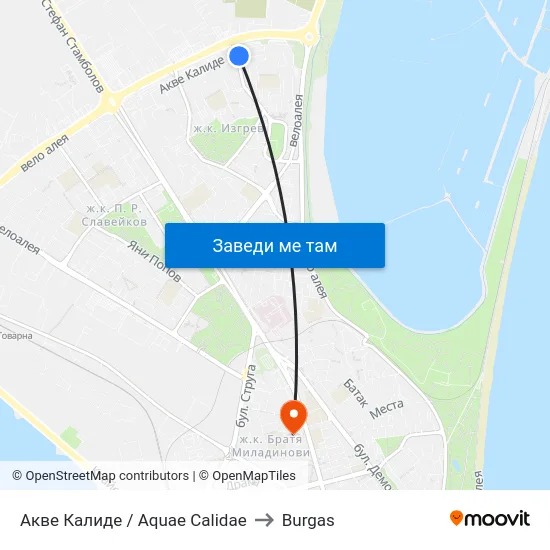 Акве Калиде / Aquae Calidae to Burgas map