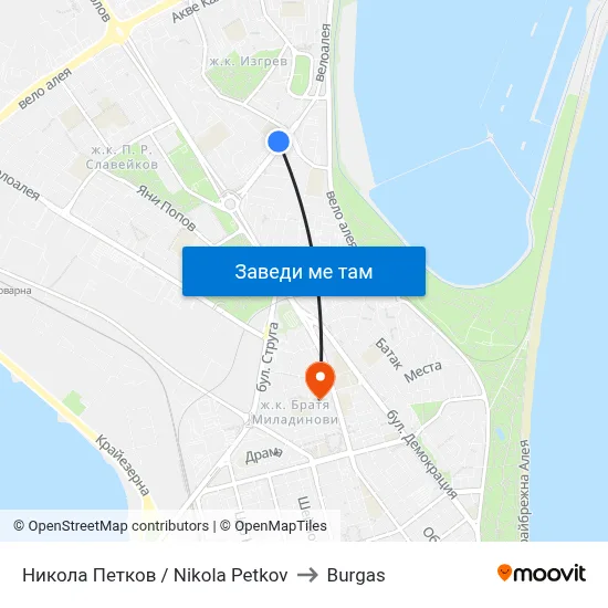 Никола Петков / Nikola Petkov to Burgas map