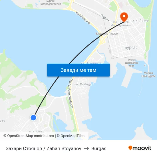 Захари Стоянов / Zahari Stoyanov to Burgas map