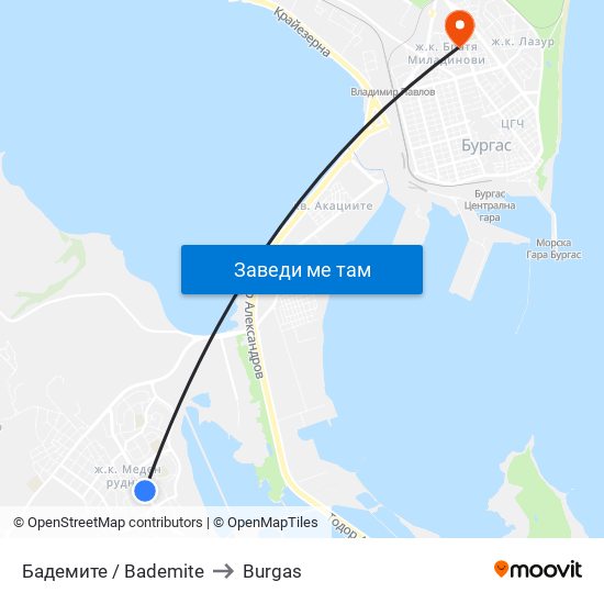 Бадемите / Bademite to Burgas map