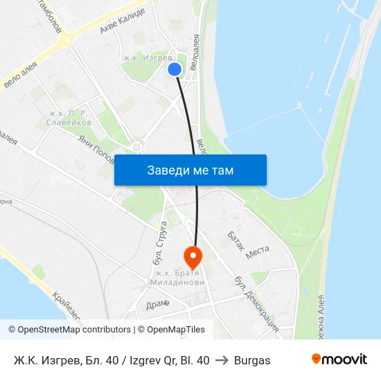 Ж.К. Изгрев, Бл. 40 / Izgrev Qr, Bl. 40 to Burgas map