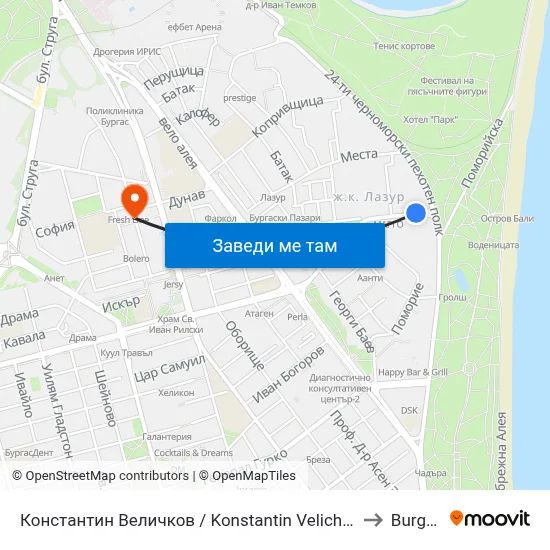 Константин Величков / Konstantin Velichkov to Burgas map