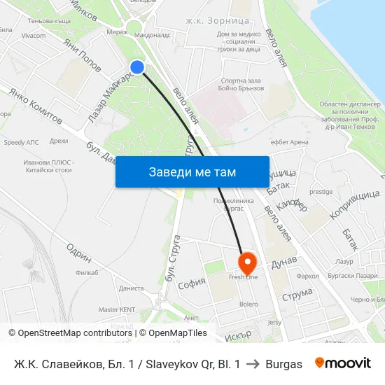 Ж.К. Славейков, Бл. 1 / Slaveykov Qr, Bl. 1 to Burgas map