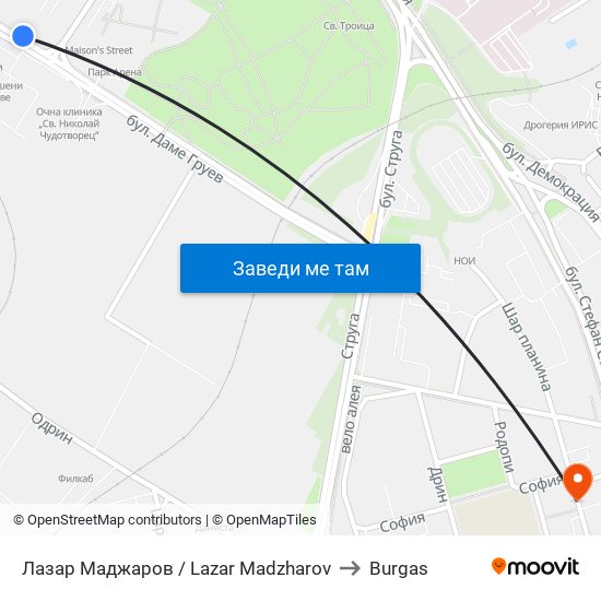 Лазар Маджаров / Lazar Madzharov to Burgas map