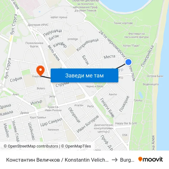 Константин Величков / Konstantin Velichkov to Burgas map