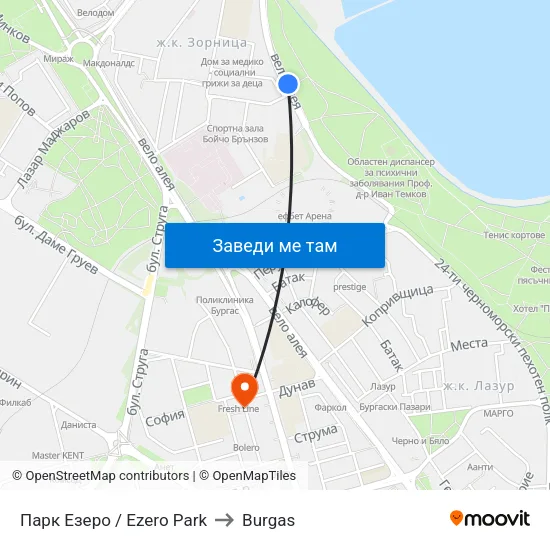 Парк Езеро / Ezero Park to Burgas map