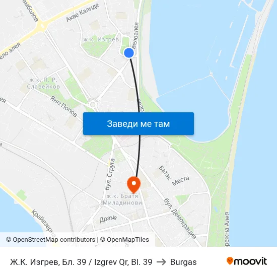 Ж.К. Изгрев, Бл. 39 / Izgrev Qr, Bl. 39 to Burgas map