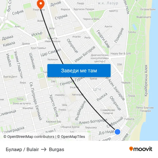 Булаир / Bulair to Burgas map