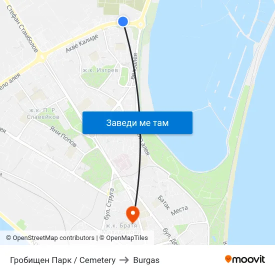 Гробищен Парк / Cemetery to Burgas map