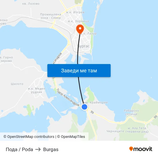 Пода / Poda to Burgas map