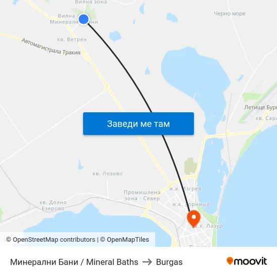 Минерални Бани / Mineral Baths to Burgas map