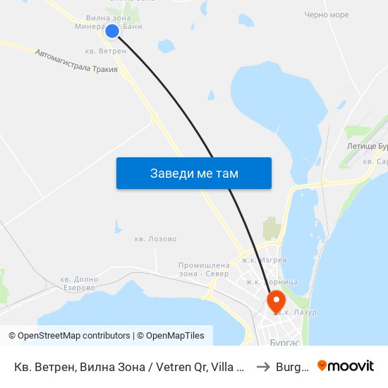 Кв. Ветрен, Вилна Зона / Vetren Qr, Villa Zone to Burgas map