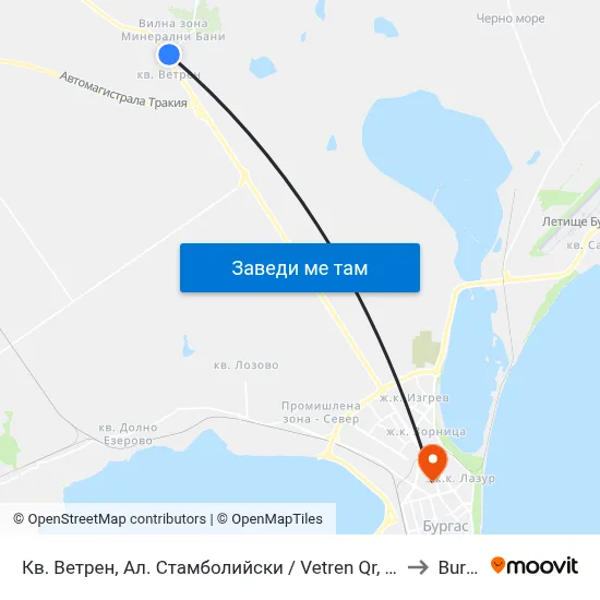 Кв. Ветрен, Ал. Стамболийски / Vetren Qr, Al. Stamboliyski to Burgas map