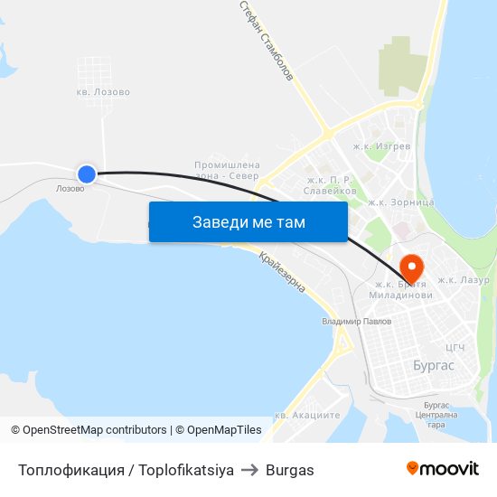 Топлофикация / Toplofikatsiya to Burgas map