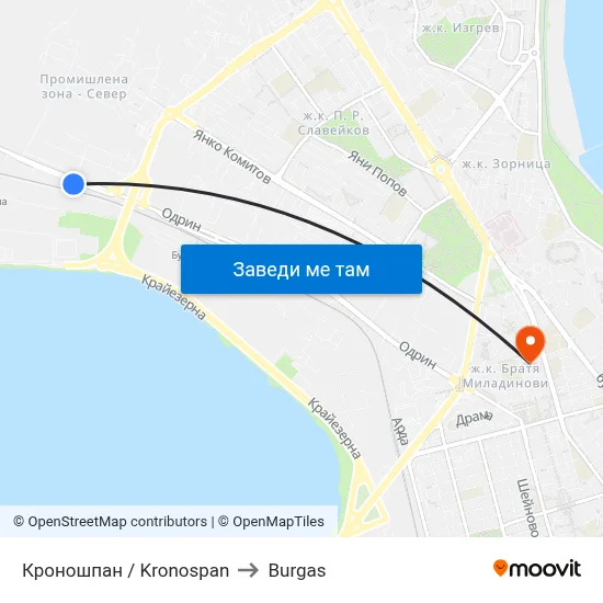 Кроношпан / Kronospan to Burgas map