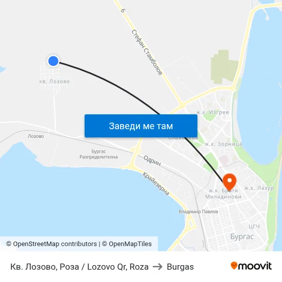Кв. Лозово, Роза / Lozovo Qr, Roza to Burgas map