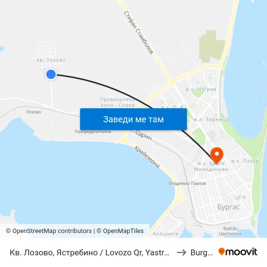 Кв. Лозово, Ястребино / Lovozo Qr, Yastrebino to Burgas map
