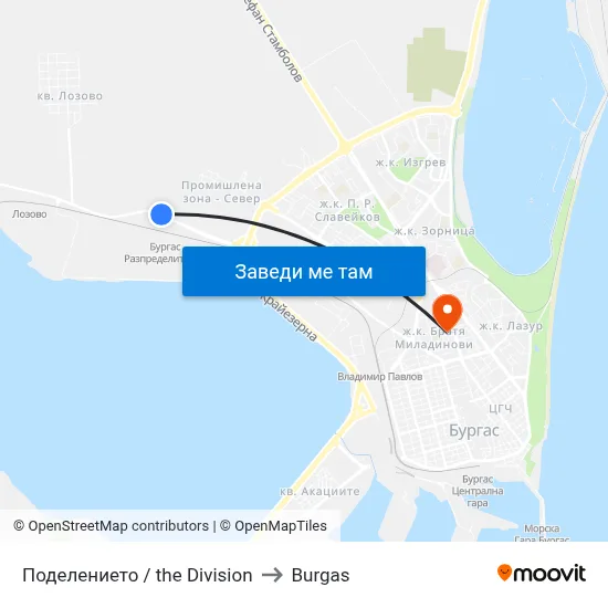 Поделението / the Division to Burgas map