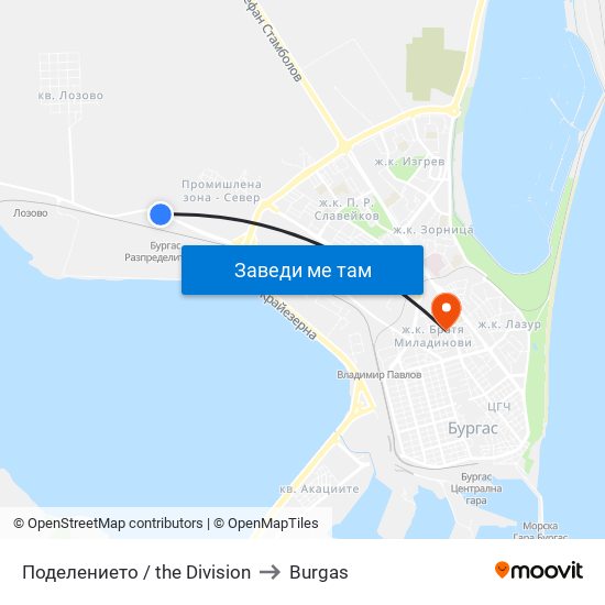 Поделението / the Division to Burgas map