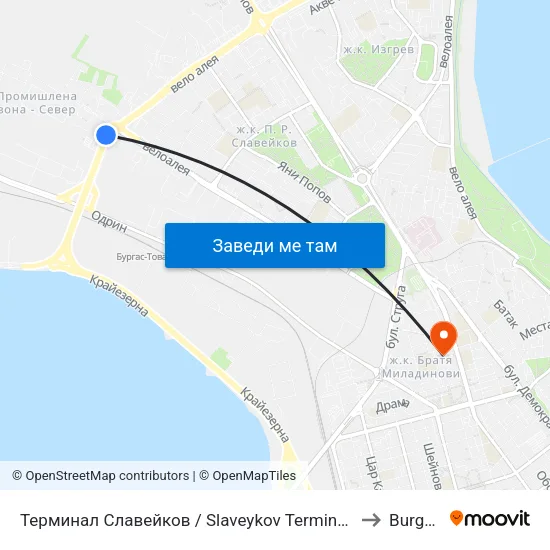 Терминал Славейков / Slaveykov Terminus to Burgas map