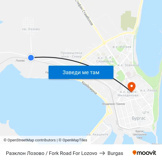 Разклон Лозово / Fork Road For Lozovo to Burgas map
