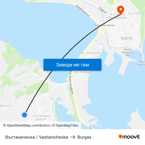 Въстаническа / Vastanicheska to Burgas map