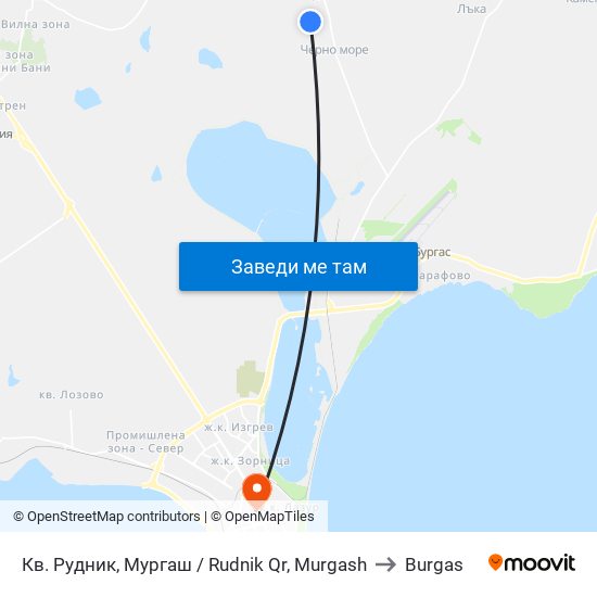 Кв. Рудник, Мургаш / Rudnik Qr, Murgash to Burgas map