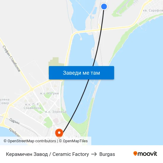 Керамичен Завод / Ceramic Factory to Burgas map