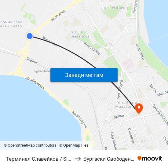 Терминал Славейков / Slaveykov Terminus to Бургаски Свободен Университет map