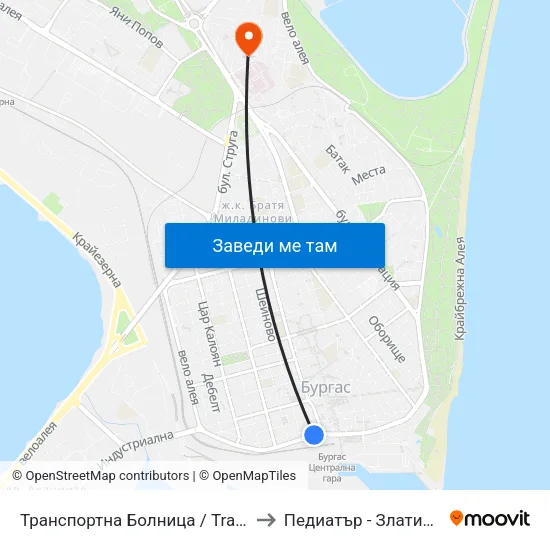 Транспортна Болница / Transport Hospital to Педиатър - Златинка Радева map