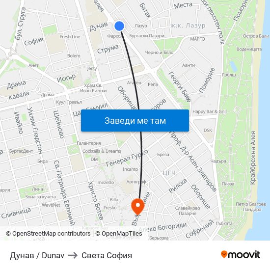 Дунав / Dunav to Света София map