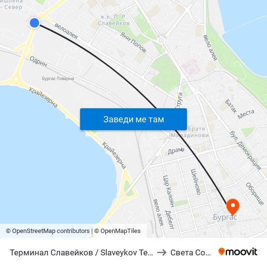 Терминал Славейков / Slaveykov Terminus to Света София map