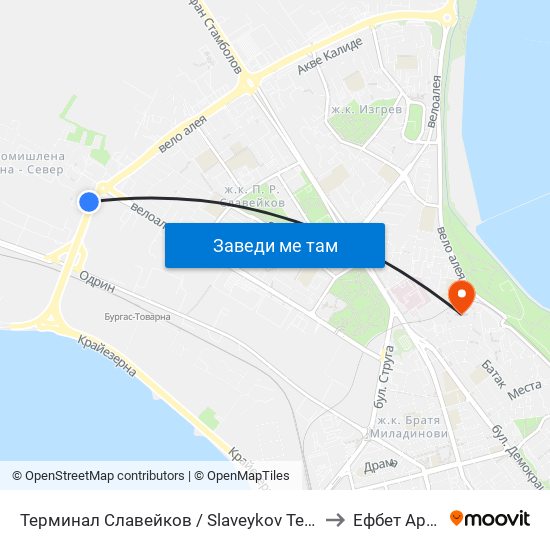 Терминал Славейков / Slaveykov Terminus to Ефбет Арена map