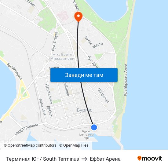 Терминал Юг / South Terminus to Ефбет Арена map