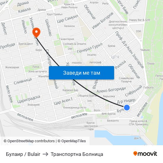 Булаир / Bulair to Транспортна Болница map