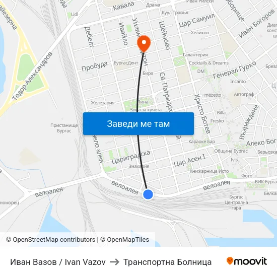 Иван Вазов / Ivan Vazov to Транспортна Болница map