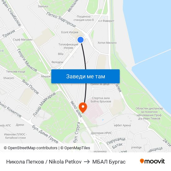 Никола Петков / Nikola Petkov to МБАЛ Бургас map