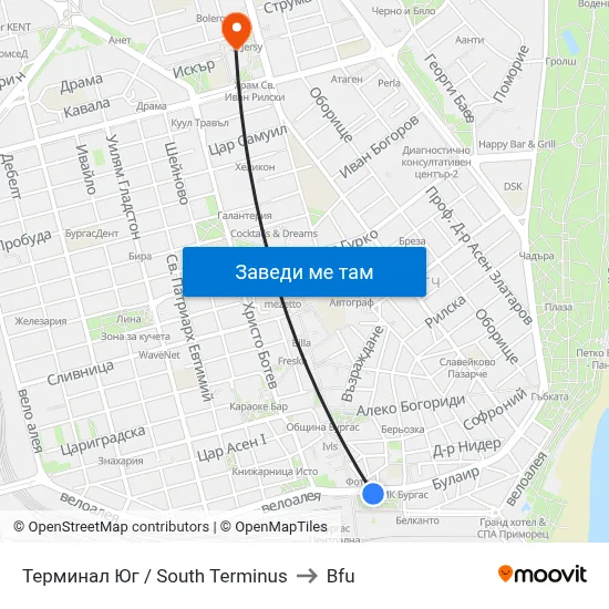 Терминал Юг / South Terminus to Bfu map