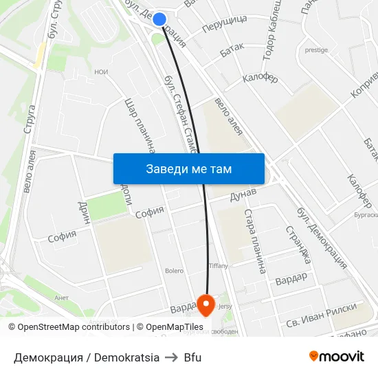 Демокрация / Demokratsia to Bfu map