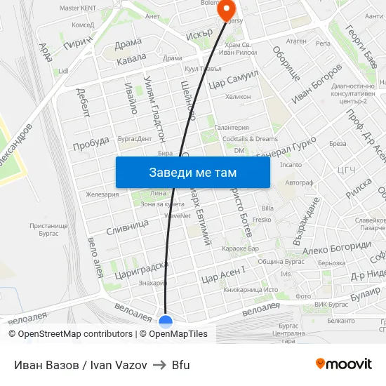 Иван Вазов / Ivan Vazov to Bfu map