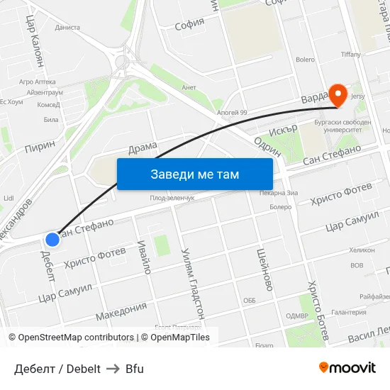 Дебелт / Debelt to Bfu map
